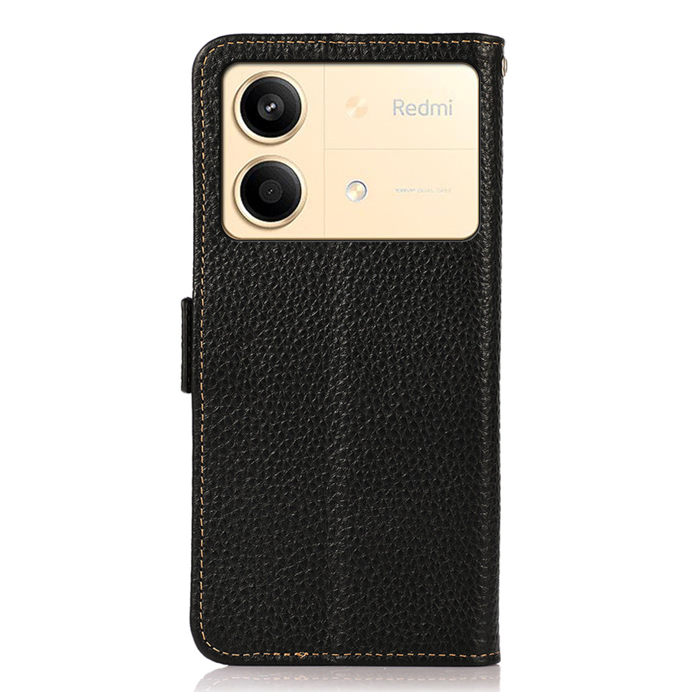 KHAZNEH For Xiaomi Redmi Note 13R Pro 5G Genuine Cow Leather Case RFID Blocking Protection Phone Cover - Black KHAZNEH For Xiaomi Redmi Note 13R Pro 5G Genuine Cow Leather Case RFID Blocking Protection Phone Cover - Black